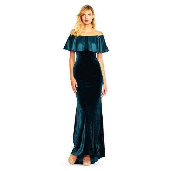 Adrianna Papell Dresses & Skirts - NWT Adrianna Papell Emerald Green Off The Shoulder Velvet Maxi Gown Dress